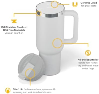 RTIC 40oz Road Trip Tumbler, Insulated, Ceramic Lined, Cool Grey - Image 3