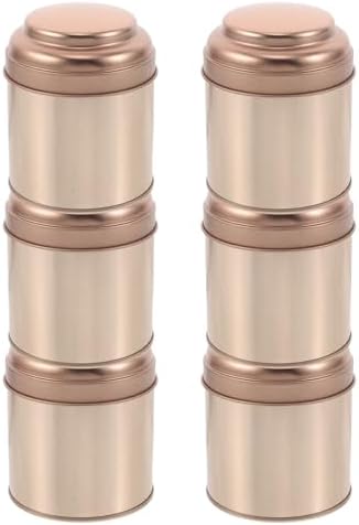 LIFKOME 6pcs round Tea Canister Tin with Airtight Lid, Rose Gold Tinplate Loose Leaf Storage Containers for Tea, Coffee, and Spices, Small 75x90mm Sealed Food Storage Jars for Kitchen by LIFKOME
