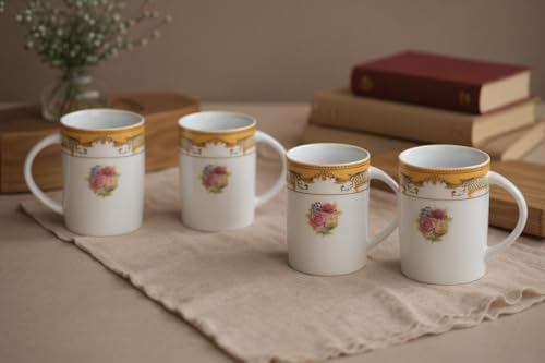 Porcelain Mug - White with Vintage Rose Design, 4 Piece Set - Image 4