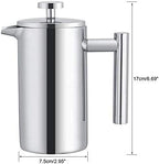TOPINCN French Press Coffee Maker, Stainless Steel, Double Wall Insulation, Mirror Finish, 350ml, with Filter, for Coffee and Tea - Image 3