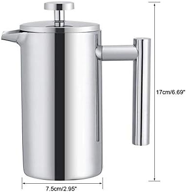 TOPINCN French Press Coffee Maker, Stainless Steel, Double Wall Insulation, Mirror Finish, 350ml, with Filter, for Coffee and Tea - Image 3