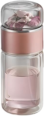 Tea Infuser Bottle, Double Wall Glass Travel Mug, Loose Leaf Tea Strainer Cup, Heat Resistant Glass Water Tumbler, Rose Gold, 16.9 oz, for Homes Offices Schools, for Hot and Cold Drinks - Image 6