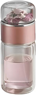 Tea Infuser Bottle, Double Wall Glass Travel Mug with Loose Leaf Tea Strainer Cup, Heat Safe Tea Tumbler for Homes, Offices, and Travel, Glass Water Tea Tumbler, Rose Gold, 11.8 oz by Unknown