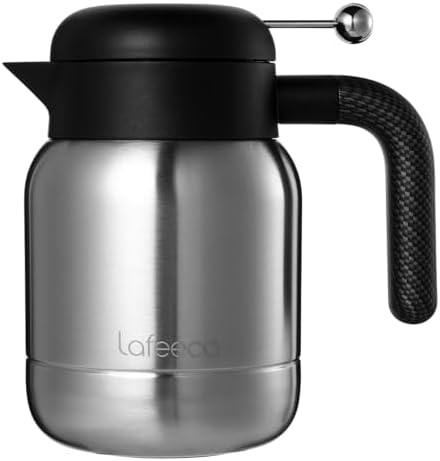 Aura Thermal Coffee Carafe Tea Pot for Keeping Hot & Iced Cold - Vacuum Insulated - Water Pitcher - Beverage Dispenser - Leakproof Cool touch handle - BPA Free - 1 Liter - Stainess by Lafeeca