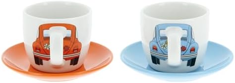 BRISA VW Collection - Volkswagen Espresso Cups Coffee-Tea-Cappuccino Set in Beetle Design (Beetle Front/100ml/3.4 fl oz) (Set of 2 (light blue, orange)) - Image 4