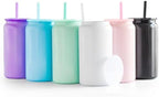 Stainless Steel Cups with Lids and Straws, 16 oz, 6 Pcs, Bright Color by FECBK