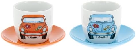 BRISA VW Collection - Volkswagen Espresso Cups Coffee-Tea-Cappuccino Set in Beetle Design (Beetle Front/100ml/3.4 fl oz) (Set of 2 (light blue, orange)) - Image 6