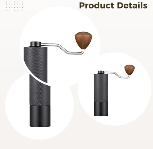 Manual Coffee Grinder, Hand Coffee Mill with 420 Stainless Steel CNC Core, 12 Adjustable Settings, Extended Wood Handle, Secure Handle Attachment, Aerospace Aluminum Body for Home, Travel, Camping - Image 2