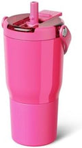 BrüMate Resa Flip 20oz Kids Travel Tumbler with Covered Flip Down Straw | 100% Leakproof Water Bottle | Insulated Stainless Steel | Cup Holder Friendly Silicone Base | 20oz (Neon Pink) by Br%C3%BCMate