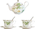 Vintage Floral Porcelain Bone China Tea Set - 1 Teapot, 2 Cups & Saucers with Gold Trim, Includes 2 Spoon, 22oz Floral Ceramic Teapot (Suitable for 1 to 3 people) (White Camellia) by Unknown