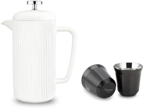 Easyworkz Porcelain French Press and Double Wall Insulated Metal Demitasse Cups by Easyworkz