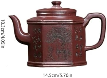 Tea Kettle Handmade Retro Kung Fu Tea Set Household Purple Clay Carved Hexagonal Palace Light Bulb Teapot Ceramic Tea Infuser - Image 2