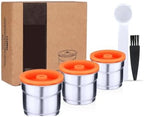 Stainless Steel Metal Reusable Coffee Capsule Refillable Filter with Orange Cover(3pc) by Unknown