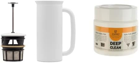 ESPRO - P7 French Press - Double Walled Stainless Steel Insulated Coffee and Tea Maker with Micro-Filter - Keep Drinks Hotter for Longer (Matte White, 18 Oz) Cleaning Powder by ESPRO