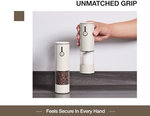 Electric Salt and Pepper Grinder Set Stainless Steel 2 Pack USB Rechargeable LED One Hand Off White - Image 5