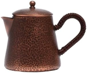 Copper Kettle Handmade Teapot Hammered Build Loop Grip Handle Short Decorative Lid Compact Pot For Loose Leaf Steeping Home Kitchen, style to 1 by kowaku
