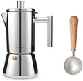 Easyworkz Diego Stovetop Espresso Maker 4Cup 6.8 oz Induction Moka Pot, Bundled with Retro Stainless Steel Coffee Spoon With Black Walnut Handle,10g - Measuring Spoon by Easyworkz