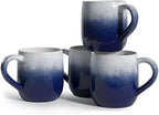 Set of 4 Large 16oz Ceramic Coffee Mugs – Stoneware Coffee Mug Tea Cup Set, 5.25” x 3.75”, Blue/Ivory by Modern+Market