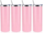 Volhoply 4 Pack Skinny Tumblers with Lid and Straw, 20oz Stainless Steel Straight Tumbler Bulk, Vacuum Insulated Coffee Mug for Home, Office, Travel, DIY (Pink,4 Pack) by LiveFully%EF%BC%8CDrinkFreely%E2%80%94KeepGoingwithVolhoply%EF%BC%81