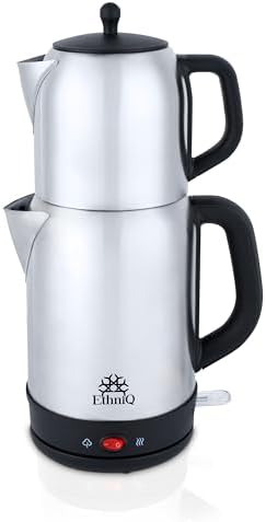 Ethniq TeaVibe Electric Turkish Tea Maker - Stainless Steel 120V Double Pot Kettle & Infuser, Boil-Dry Protection, Auto Shut-Off & Keep Warm Function, 1.7L Kettle + 1L Teapot Capacity by AUTHENTICHOMEAPPLIENCES
