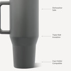 HydroJug Traveler 40oz, Insulated Tumbler with Handle & Straw, Stone - Image 3