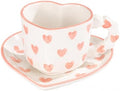 Pink Cute Heart Shaped Coffee Mug with Saucer, 260ML Ceramic Tea Cup with Heart Handle, Aesthetic Latte Cappuccino Mug for Coffee Tea, Gift for Women Girls by HDJNal