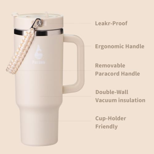 Farsea 40oz Insulated Stainless Steel Travel Tumbler with Handle & Straw - Image 3
