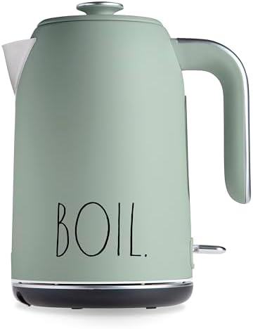Rae Dunn Electric Hot Water Kettle - Stainless Steel Coffee Maker, Tea Kettle, Swivel Base, With Automatic Shut Off Boil-Dry Protection, Easy Pour Pitcher, 1500 Watt Boiling Power, 1.7 Liters (Sage) by RaeDunn