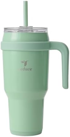 REDUCE 40 oz Stainless Steel Tumbler with Handle - Dual-Wall Vacuum Insulated Travel Mug, Sweat-Proof Lid & Reusable Straw - Keeps Drinks Cold for 24 Hrs, Fits Cupholders, Dishwasher Safe - Matcha by Reduce