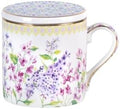 KAMMAK Bone China Coffee Mugs, 15oz Floral Tea Cups with Lid and Infuser by KAMMAK
