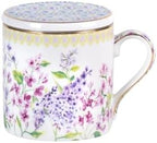 KAMMAK Bone China Coffee Mugs, 15oz Floral Tea Cups with Lid and Infuser by KAMMAK