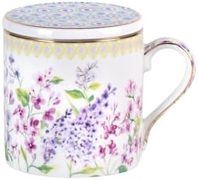KAMMAK Bone China Coffee Mugs, 15oz Floral Tea Cups with Lid and Infuser by KAMMAK