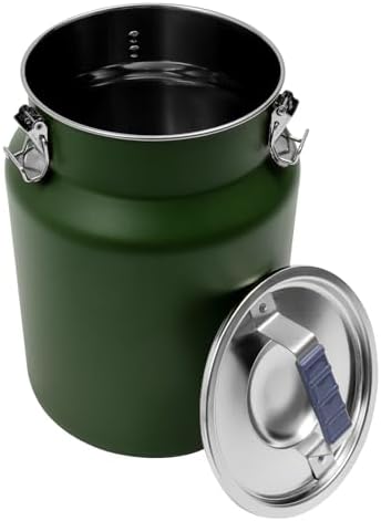 12L/3.17Gal Stainless Steel Airtight Canister Round Green Food Storage Canisters with Airtight Lid&Locking Clamp Rice Cereal Grain Canisters Container Bucket for Rice Milk Jug Coffee Bean Storage - Image 7