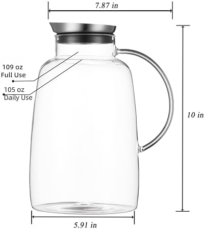 Purefold 109 Oz Glass Pitcher with Lid, Leakproof Stainless steel Lid - Image 3