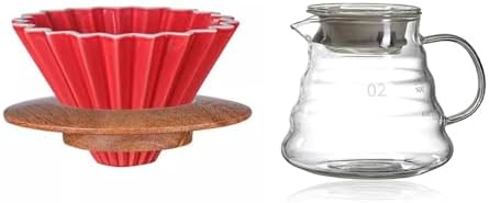 Ceramics V Shape Brewing Coffee Filter Cup For Pour Over Barista 60 Degree Dripper Cone Drip Funnel(RED SET) by Unknown
