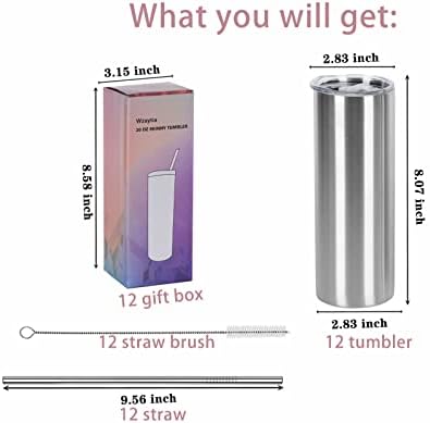 12 Pack 20 Oz Straight Skinny Tumblers,Individually Gift Boxed Stainless Steel Slim Skinny Tumbler Set Bulk, 20 Oz Insulated Slim Thin Travel Tumbler Cup for Diy, Silver - Image 7