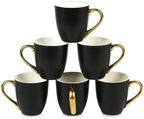 vicrays Coffee Mug Set, 11 Ounce, Set of 6, Ceramic Mug for Men, Women, Unique Glazed Mugs with Handle for Coffee, Tea, Milk, Cocoa, Cereal(Black with Golden) by VicraysCeramic