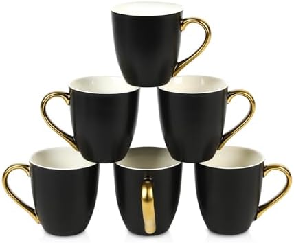 vicrays Coffee Mug Set, 11 Ounce, Set of 6, Ceramic Mug for Men, Women, Unique Glazed Mugs with Handle for Coffee, Tea, Milk, Cocoa, Cereal(Black with Golden) by VicraysCeramic
