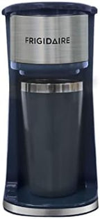 Single Cup Stainless Steel Coffee Maker for Ground Coffee in Navy with Double Insulated Stainless Steel Mug by Frigidaire