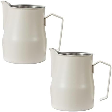 Coffee 350ml 500ml 750ml Stainless Steel Milk Frothing Pitcher Steaming Pitcher,Double V Spout 2Pcs Milk Frothers Perfect for Espresso Machines,Matte Finish (Color : White, Size : 750ml/25oz) by YCKEGEW