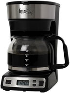 Total Chef TCCM06 Programmable Coffee Maker Stainless Steel with 12-Cup Glass Carafe, LCD Display, Reusable Basket Filter Easy Cleanup Built in Water-Level Indicator, Countertop, Black/Gray by Koolatron