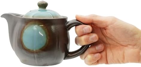 Japanese Banko Ware Teapot with Removable Stainless Steel Strainer - Versatile Pot for Tea, Coffee, and More - Lightweight, Heat-Resistant with Superior Heat Retention (Blue) - Image 5