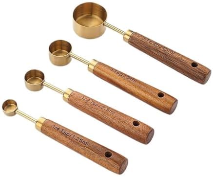 Wooden Handle Stainless Steel Measuring Cup & Spoon by Unknown
