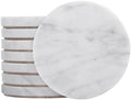 Carrara White Marble Coasters Set of 8, 3.9” Round with Cork Base by JUNTALIS