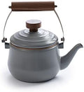 Barebones Enamel Teapot - Vintage Inspired Design - Baked Stainless Steel Rim - FSC Certified Natural Walnut Handle Tea Kettle - 1.5 Liters, 6 Cups (Slate Gray) by Barebones