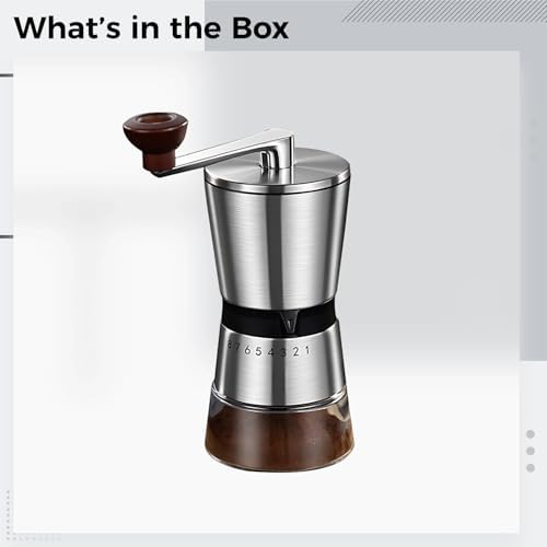 8 Gear Adjustable Coffee Grinder, Ceramic Burr Manual Hand Crank Mill, Travel Portable, 2.8 Oz Hopper, 6.5 Oz Chamber - Image 2
