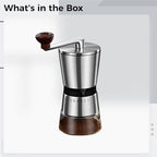 8 Gear Adjustable Coffee Grinder, Ceramic Burr Manual Hand Crank Mill, Travel Portable, 2.8 Oz Hopper, 6.5 Oz Chamber - Image 2