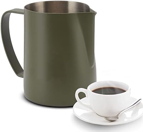 Coffee Milk Frothing Pitcher, 600ml Espresso Steaming Jug with Falcon Beak Tip, 304 Stainless Steel Milk Frother Cup for Coffe, Cappuccino, Latte Art, Espresso Machine Accessories(OD Green) - Image 5