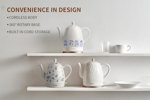 Toptier Electric Ceramic Tea Kettle, Boil Water Quickly and Easily, Detachable Swivel Base & Boil Dry Protection, Carefree Auto Shut Off, 1.5 L, Greedy Cat - Image 5