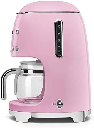 Smeg 50's Retro Style Aesthetic Drip Coffee Machine with 10 Cup Glass Carafe, Auto Start Feature, Keep Warm Plate, and Two Coffee Strength Settings (Pink) - Image 3